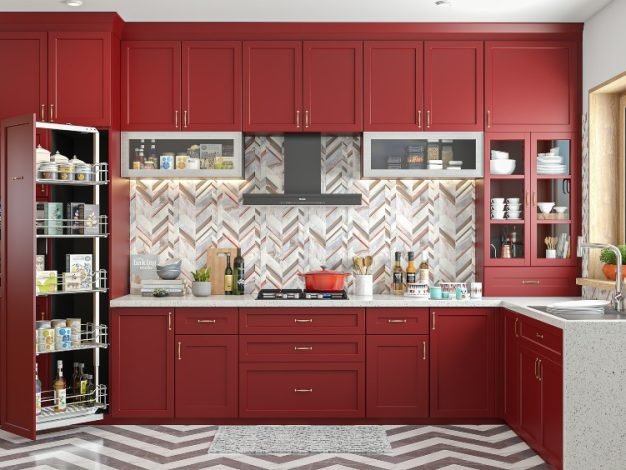 home-4-bhk-design-with-red-l-shaped-kitchen home-4-bhk-design-with-red-l-shaped-kitchen