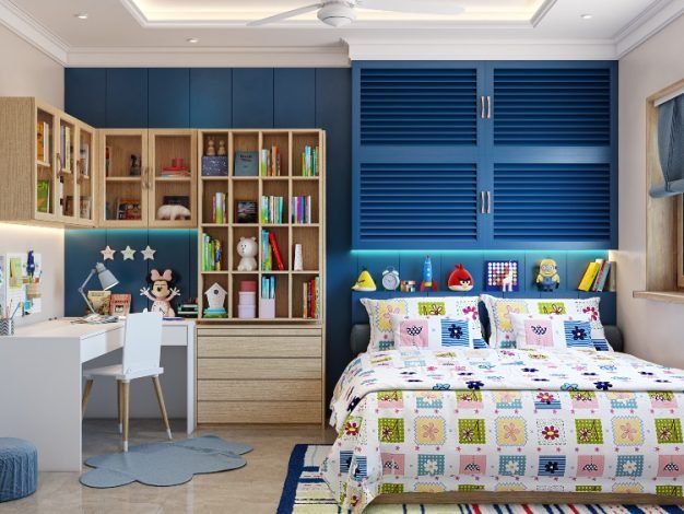 kids-bedroom-with-l-shaped-study-desk-in-3bhk-home kids-bedroom-with-l-shaped-study-desk-in-3bhk-home